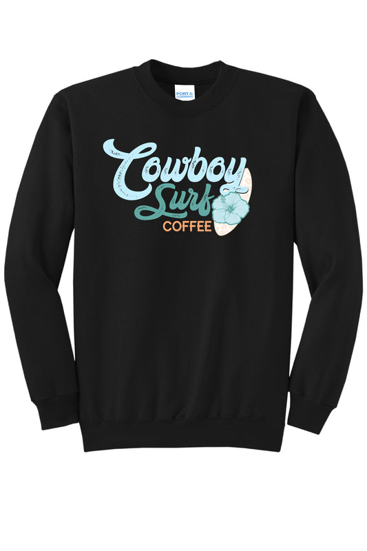 Cowboy Surf Coffee Blue Logo Adult Crewneck
