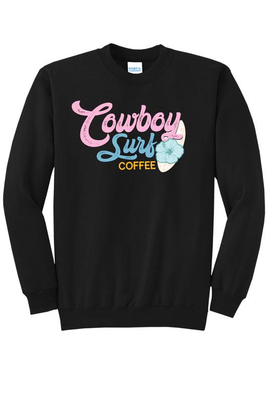 Cowboy Surf Coffee Pink Logo Adult Crewneck