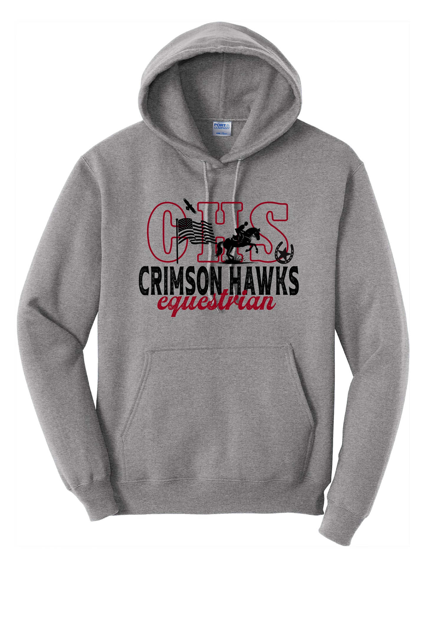 CHS Crimson Hawks Equestrian Colored Hoodie or Crew