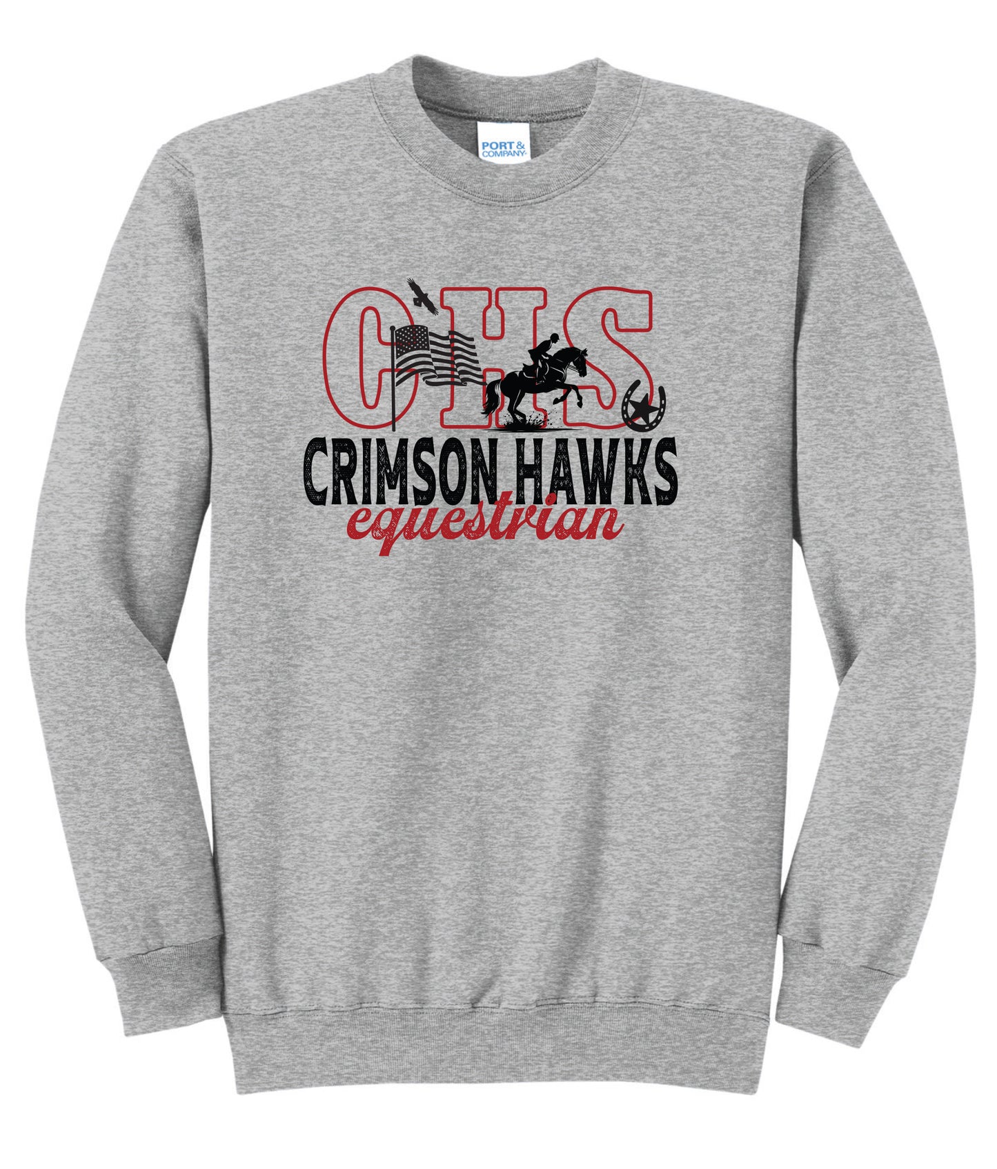 CHS Crimson Hawks Equestrian Colored Hoodie or Crew