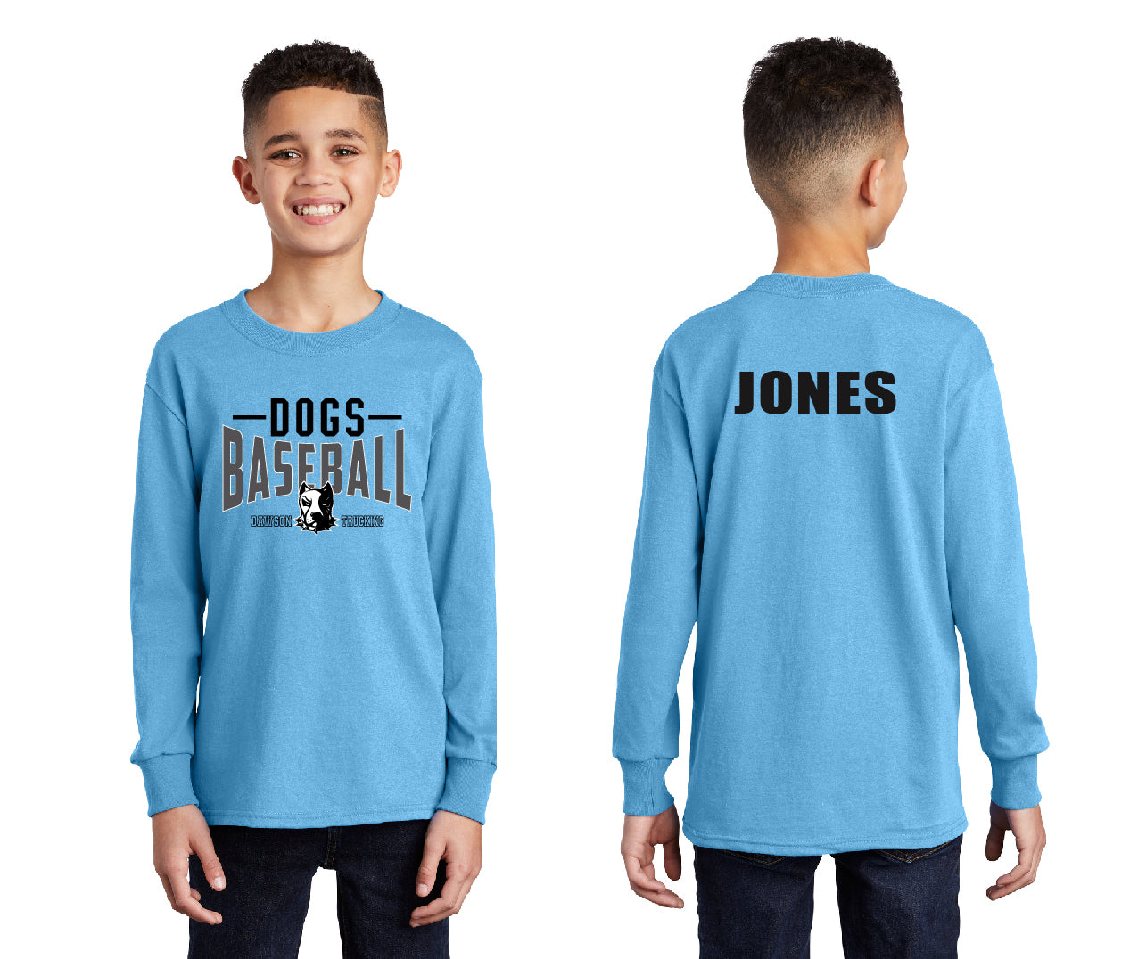 Dogs Baseball Stripe PERSONALIZED Youth Long Sleeve