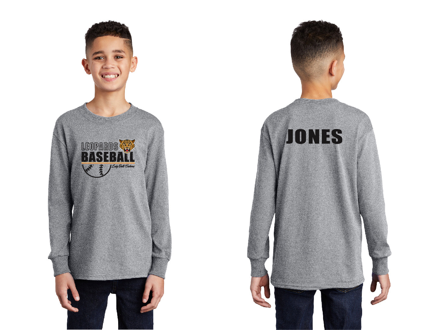 Leopards Baseball Stripe PERSONALIZED Youth Long Sleeve