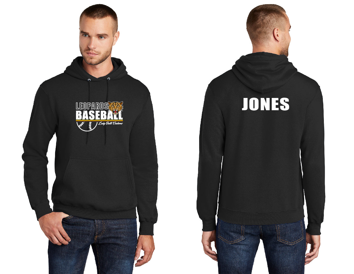 Leopards Baseball Stripe PERSONALIZED Adult Hoodie