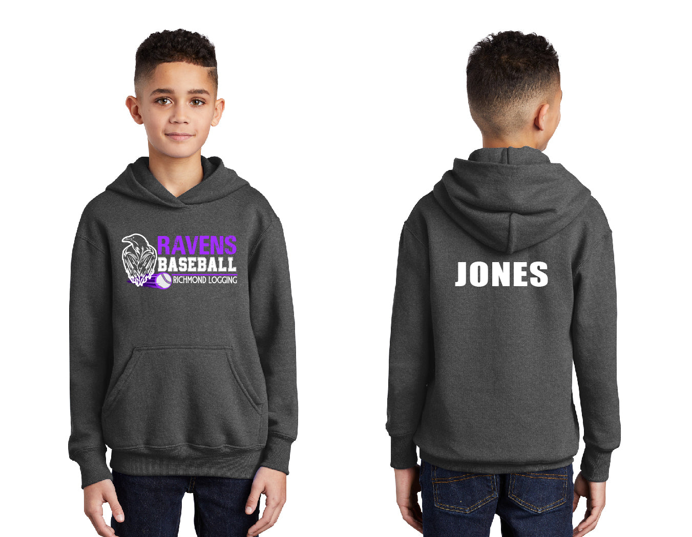 Ravens Baseball Stripe PERSONALIZED Youth Hoodie