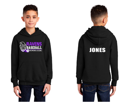 Ravens Baseball Stripe PERSONALIZED Youth Hoodie