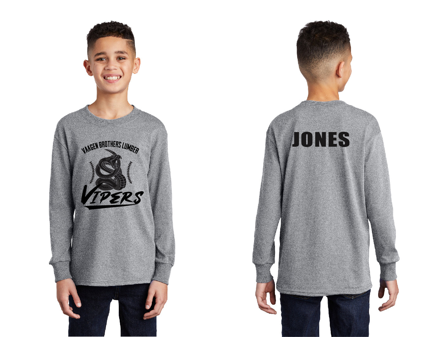 Vipers Baseball Seams PERSONALIZED Youth Long Sleeve