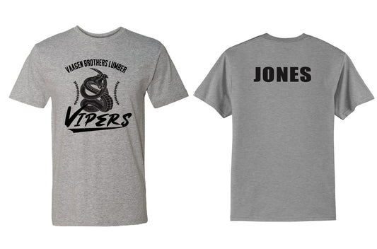 Vipers Baseball Seams PERSONALIZED Adult T-Shirt
