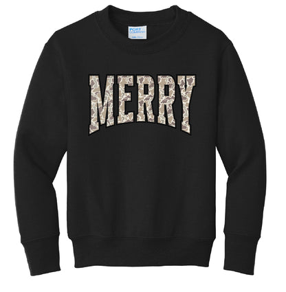 Merry Camo Christmas Youth Crewneck