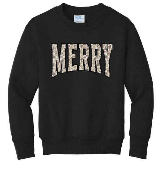 Merry Camo Christmas Youth Crewneck