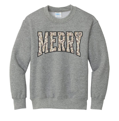 Merry Camo Christmas Youth Crewneck